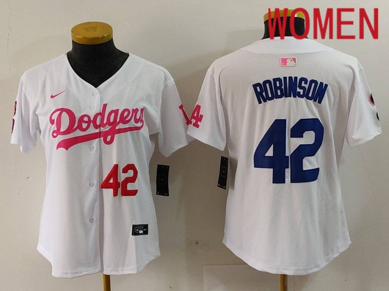 Women Los Angeles Dodgers #42 Robinson White joint name 2024 Nike MLB Jersey style 9124->women nfl jersey->Women Jersey